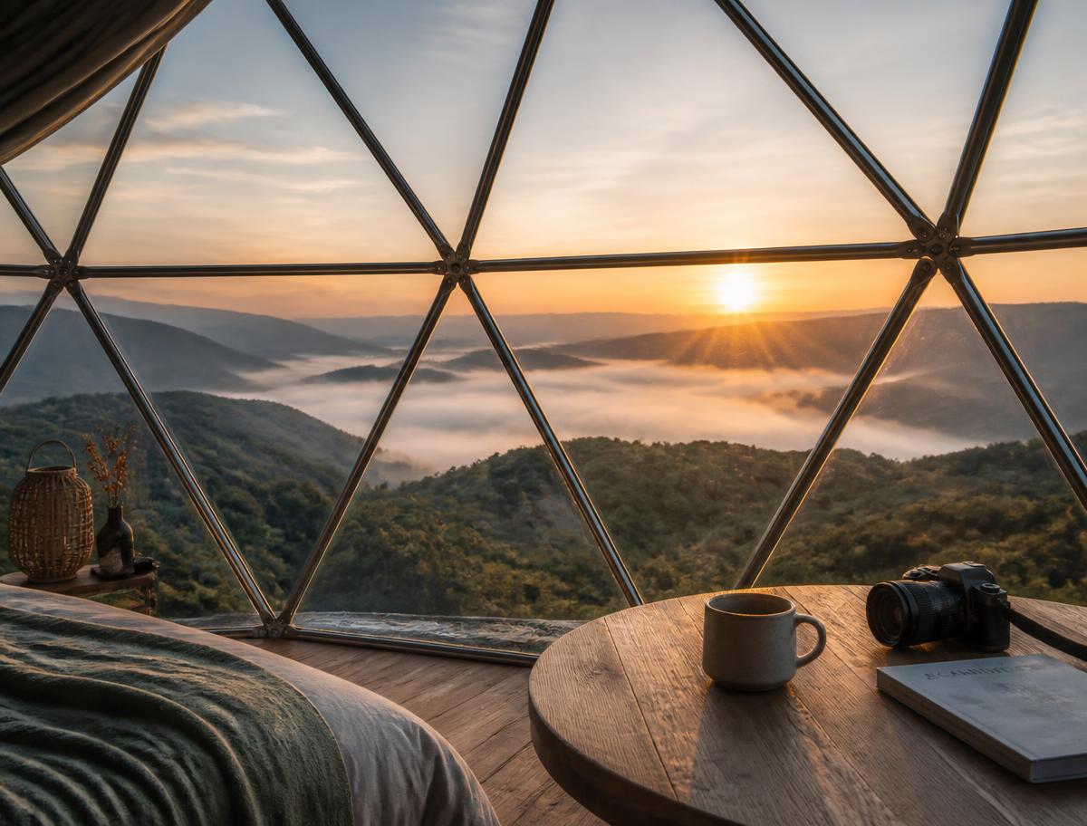 Amanhecer visto de dentro do domo